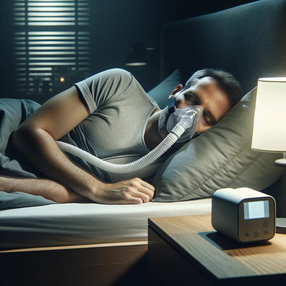 Patient dormant avec un masque de ventilation par pression positive continue
